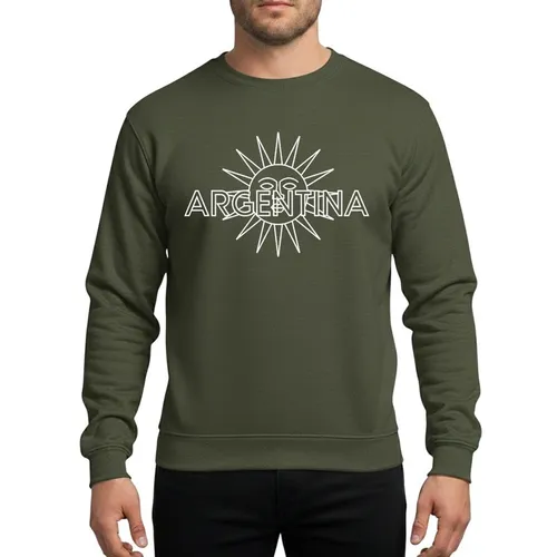 Argentina Enthusiasts' White Minimalist Geometric Angular 'Argentina' Word Art Sol de Mayo Outline Sweatshirt