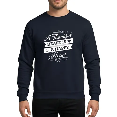 Christian Believers' White Vintage-Style Script & Block Lettering 'A Thankful Heart Is A Happy Heart' Sweatshirt