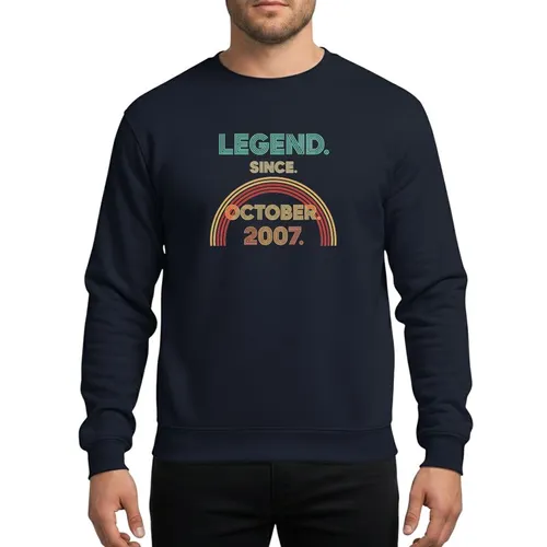 Sixteen Year Olds Retro Typographic Legend Since October 2007 Aqua Gold Orange Red Multiline Striped Font Abstract Arc Graphic Sweatshirt
