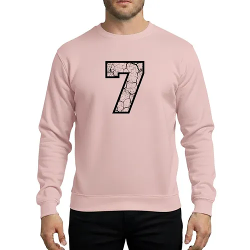 Athletic Style Enthusiasts' White Number Seven Worn Vintage Black Texture Bold Outline Retro Aesthetic Sweatshirt