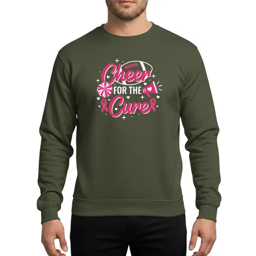 Women's Vibrant Pink White 'Cheer FOR THE Cure' Football Pom Pom Megaphone Ribbon Design Sweatshirt