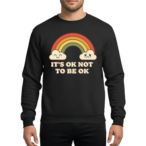 Uplifting Message Admirers' Vintage Speckled Muted Rainbow Happy Sad Cloud Quote Sweatshirt