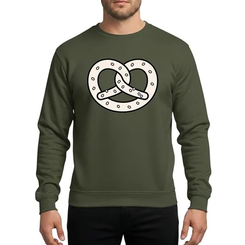 Foodies' Minimalist Flat Graphic Creamy Off-White Pretzel Design with Bold Black Contours and White Salt Sprinkles Sweatshirt