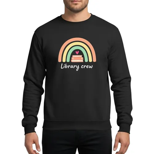 Library Staff & Book Lovers' Whimsical Hand-Drawn Rainbow Books Peach Pastel Yellow Mint Green Heart Script Sweatshirt