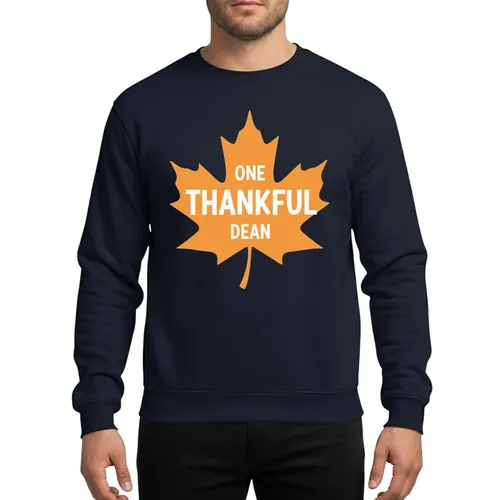 School Team's Golden Yellow Maple Leaf 'One Thankful Dean' White Text Rustic Hand-Drawn Graphic Sweatshirt