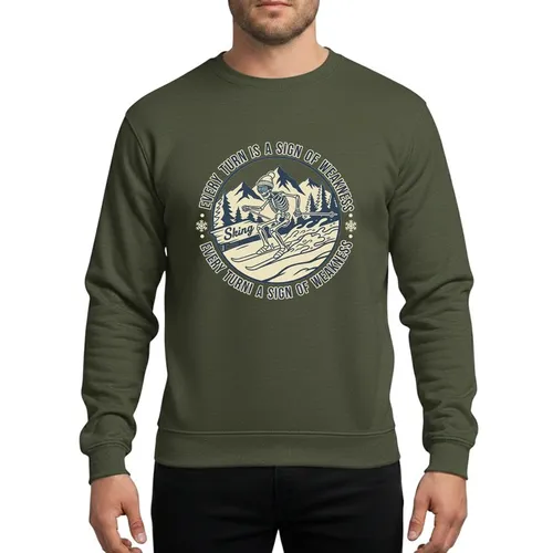 Snow Sports Enthusiasts' Distressed Skeleton Skier Mountain Pine Cream Dark Charcoal Blue Sweatshirt