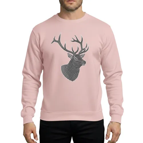 Nature Lovers' Majestic Elk Head Intricate White Line Art Charcoal Grey Engraving Sweatshirt
