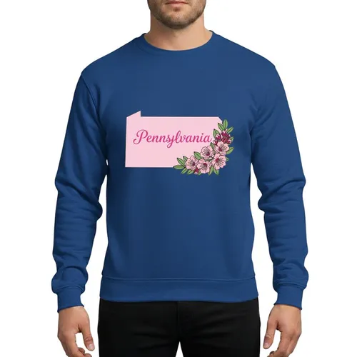 Pennsylvania Lovers' Light Pink State Outline Mountain Laurel Soft Pink Rose Green Hand-Drawn Floral Art Sweatshirt