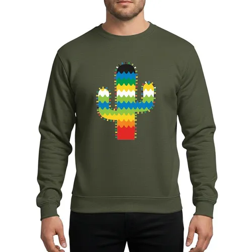 Southwestern Style Fans Vibrant Pinata Cactus Folk Art Design with Wavy Multi-Color Stripes and Fringed Spikes Sweatshirt