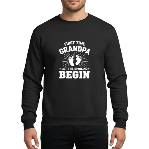 New Grandpa's White Bold Text Baby Footprints Starburst Let The Spoiling Begin Design Sweatshirt
