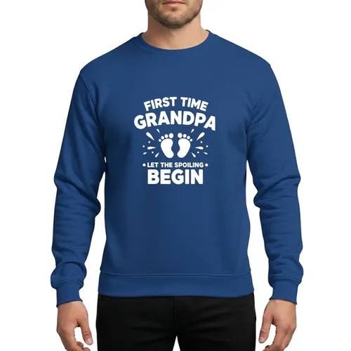 First-Time Grandpas Solid White Typographic 'First Time Grandpa Let The Spoiling Begin' Baby Footprints Starbursts Sweatshirt