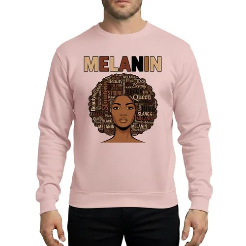 Women's Typographic Melanin Queen Portrait Multi-Tone Skin Hues Distressed Vintage Illustrative Art Sweatshirt