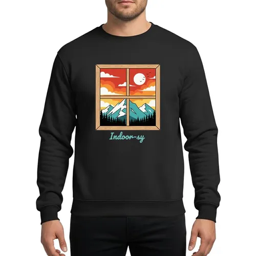 Homebodies' Vintage Illustrative Window Sunset Mountain Teal Orange Indoor-sy Graphic Sweatshirt