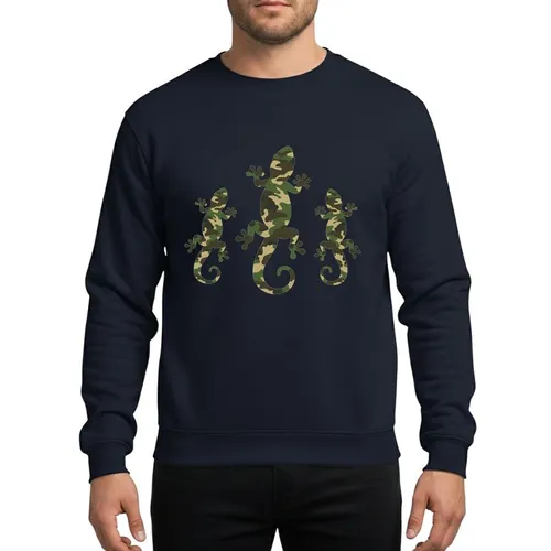 Wildlife Admirers' Dynamic Three Gecko Woodland Camo Pattern - Olive Green, Forest, Khaki & Brown Wildlife Art Sweatshirt