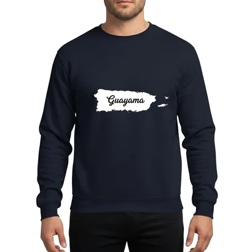 Guayama Boricua Community Minimalist White Puerto Rico Island Shape Black Guayama Script Art Sweatshirt