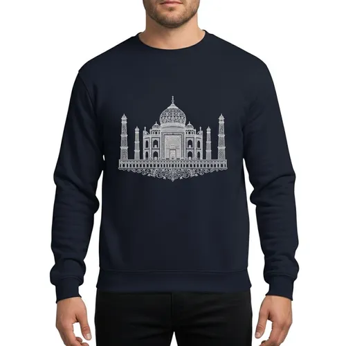India Admirers' Intricate White Taj Mahal Line Art Geometric Floral Scrollwork Sweatshirt