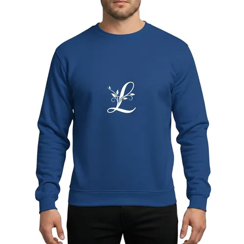 Initial L Enthusiasts' Elegant White Calligraphy L Initial with Minimalist Botanical Leaf Design Sweatshirt