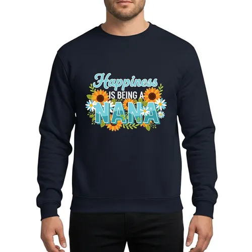 Nanas' Whimsical Cyan Blue Layered Text, Orange Sunflower & White Daisy Botanical Art Sweatshirt
