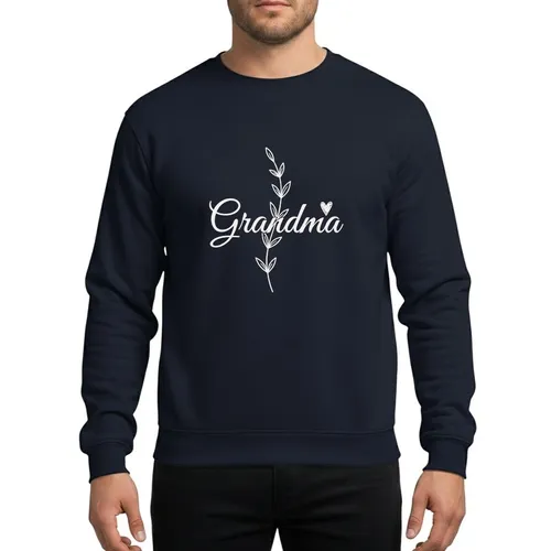 Grandmothers' Elegant White Script Grandma Heart Minimalist Off-White Botanical Vine Sweatshirt
