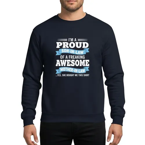 Son-in-Law's Bold White Distressed Typographic Light Blue Ribbon Mother-in-Law Humor Sweatshirt