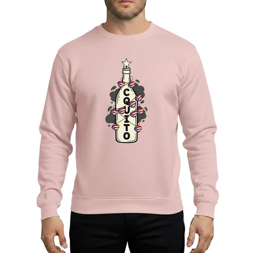 Boricua Heritage Enthusiasts Distressed Coquito Bottle Cream Red Blue Puerto Rican Flag Heart Lights Design Sweatshirt