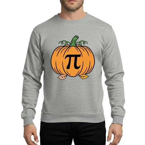 Math Lovers' Vibrant Orange Hand-Drawn Pumpkin Pi Pun Autumn Gold Leaves Sweatshirt