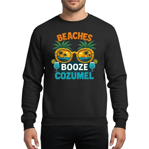 Vacation Crew Cozumel Tropical Pineapple Sunglasses, Golden Sunset Beach, Cocktails, Orange Turquoise BEAcHES BOOZE COZUMEL Text Sweatshirt