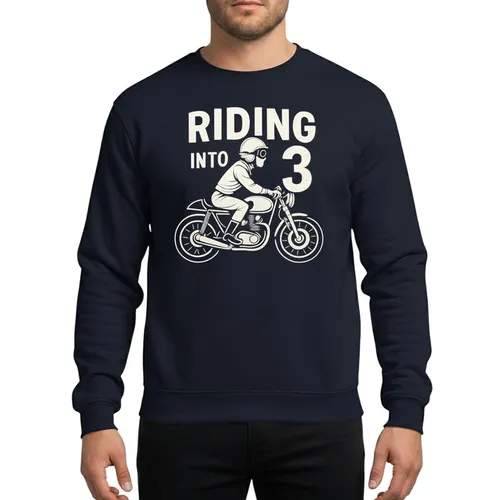 Young Rider's 3rd Birthday Vintage Cafe Racer Motorcycle White Distressed Grunge Art Sweatshirt