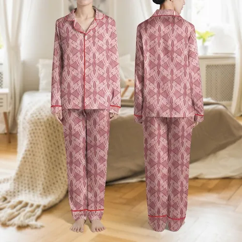 Comfort Seekers' Dusty Rose Pink Tonal Intertwined Cable Knit Illustrative Design Satin Pajamas Set