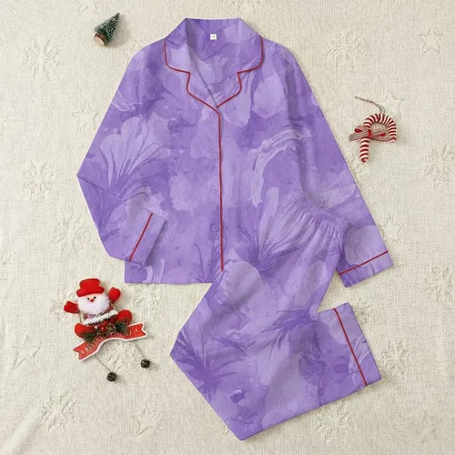 Women's Soft Plush Light Purple Lavender Organic Marbled Cloud Abstract Pattern Satin Pajamas Set