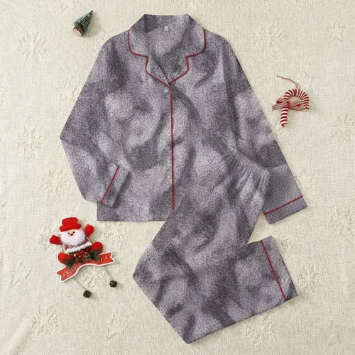 Women's Dreamy Lavender Grey Abstract Cloud Swirl Shaggy Texture Satin Pajamas Set