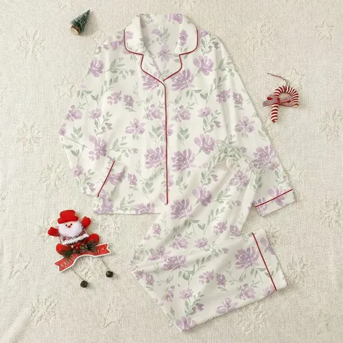 Women's Ethereal Vintage Botanical Floral: Diffused Lavender, Pale Pink, Sage Green Blooms Satin Pajamas Set