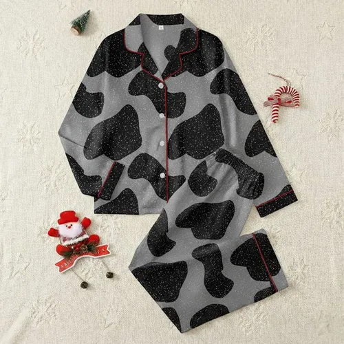 Modern Minimalist: Organic Mottled Speckle Pattern - Charcoal Ash Black White Wearable Design Satin Pajamas Set