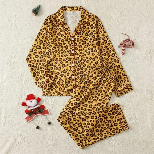 Women's Intricate Organic Leopard Spots & Jungle Foliage with Ochre, Black & Golden Yellow Accents Satin Pajamas Set