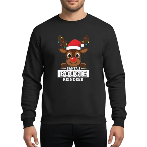 Holiday Humor Fans' Bougie Reindeer, Red Nose, Santa Hat, Colorful Antler Lights & 'SANTA'S BOUGIE REINDEER' Text Sweatshirt