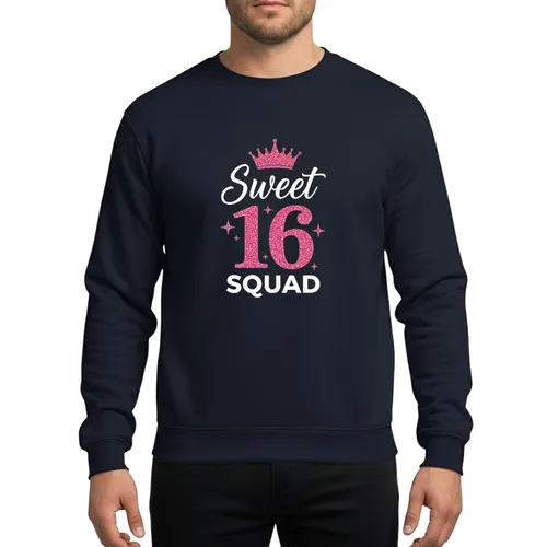 Sweet Sixteen Girls' Hot Pink Glitter 16 Princess Crown White Script Squad Typographic Sweatshirt