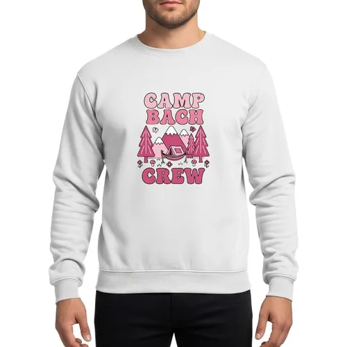Bachelorette Party Crew Pink Groovy 70s Camping Scene CAMP BACH CREW Wavy Lettering Sweatshirt