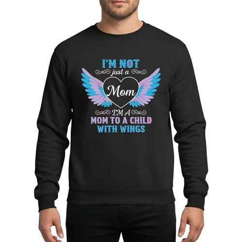 Mothers' Vibrant Magenta Pink Heart White Mom Script Angelic Sky Blue Lavender Wings Design Sweatshirt