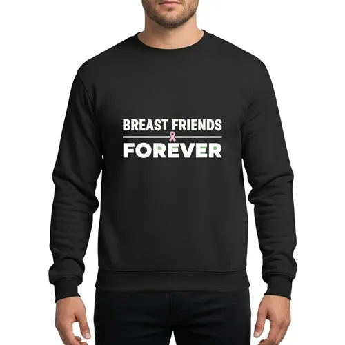 Support Advocates' Bold White 'Breast Friends Forever' Light Pink Ribbon Graphic Sweatshirt