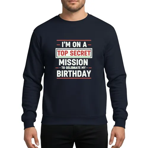 Birthday Celebrants' Distressed White Red Top Secret Mission Typography Stamp Sweatshirt