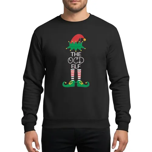 Holiday Celebration Enthusiasts' Vibrant Red & Green Christmas Elf with Bold 'THE', Meticulously Neat White Script, and Bold 'ELF' Lettering Sweatshirt