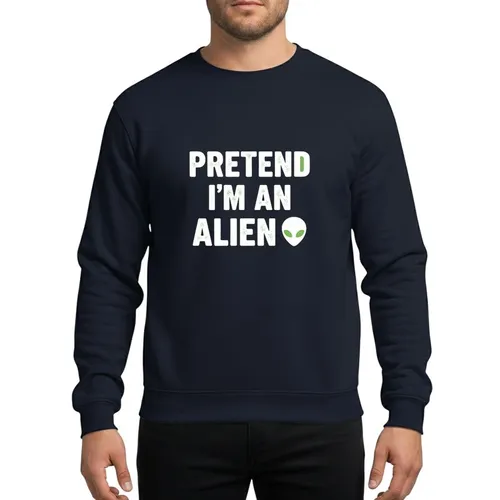 Sci-Fi Humor Enthusiasts' Bold Retro Minimalist White Alien Head Typographic Design Sweatshirt