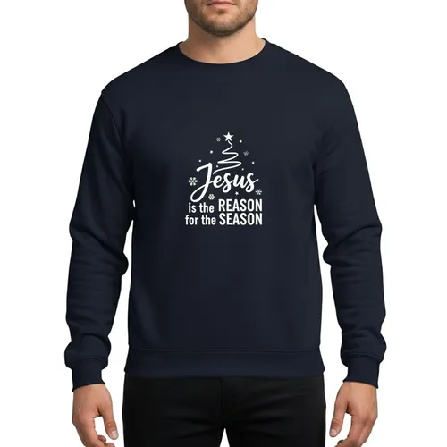 Christmas Celebrants' Minimalist White Jesus Script Christmas Tree Star Snowflakes Green Art Sweatshirt