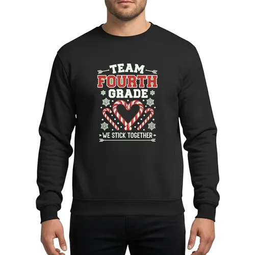 Fourth Grade Squad Distressed Red White Candy Cane Heart Snowflakes TEAM FOURTH GRADE WE STICK TOGETHER Vintage Design Sweatshirt