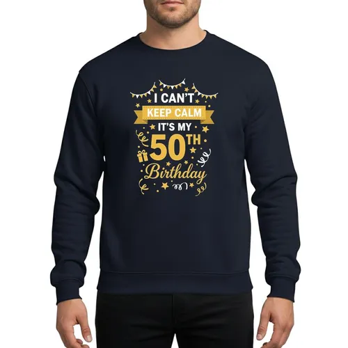 Milestone 50th Birthday Gold White Bold Script Stars Confetti Banner Celebration Graphic Sweatshirt