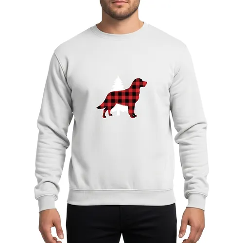 Christmas Red Black Buffalo Plaid Labrador Dog Silhouette White Pine Tree Design Sweatshirt