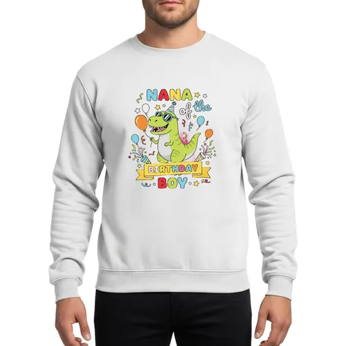 Nana Of The Birthday Boy T-Rex Dinosaur With Party Hat & Blue Sunglasses Sweatshirt
