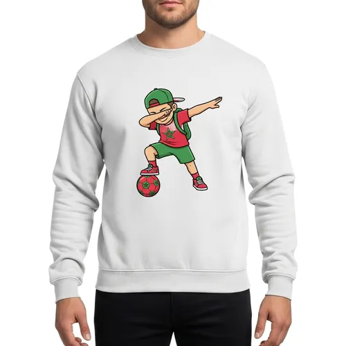 Moroccan Pride Youth Soccer Boy Dab Pose Red Green Star Ball Cartoon Art Sweatshirt