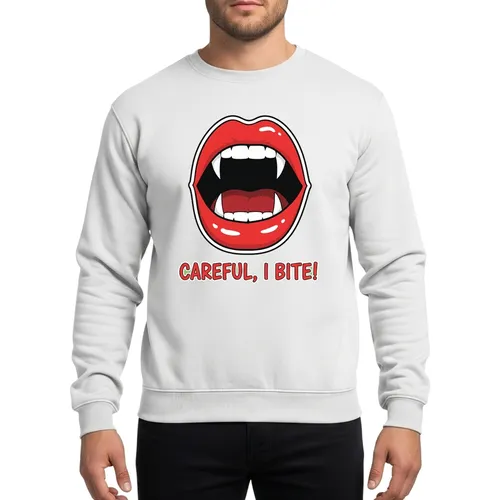 Careful I Bite Vampire Fangs Red Lips Retro Pop Art Halloween Party Sweatshirt