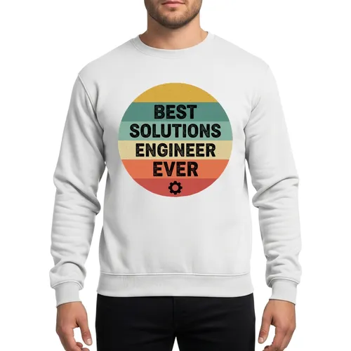 Solutions Engineer Retro Distressed Circular Cogwheel Design Mustard Teal Beige Sweatshirt